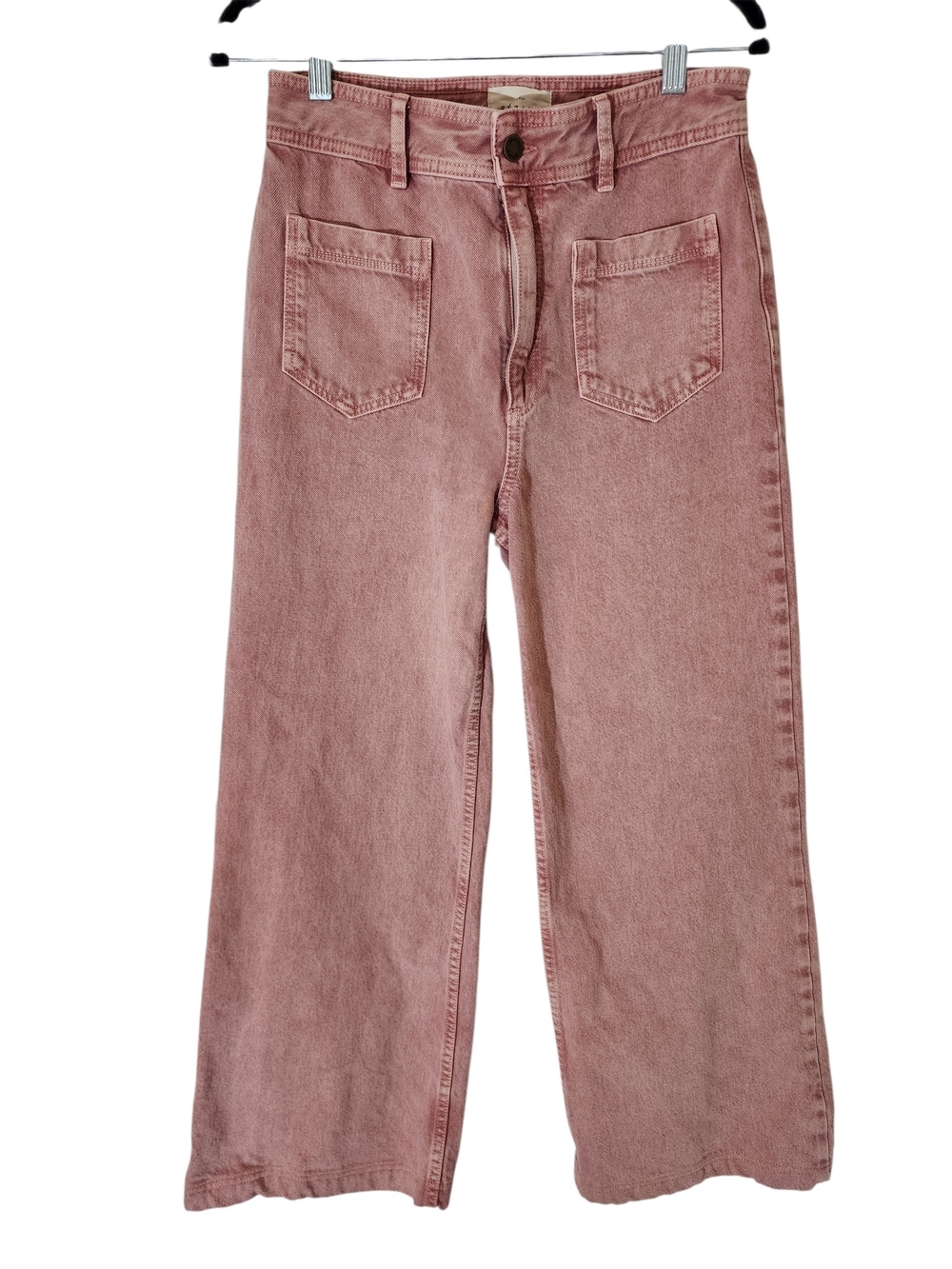 Sézane Pink Garment Dyed High Rise Wide Leg Cropped Jeans Size 38 US 6 Cotton
